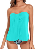Convertible Halter Bandeau Tankini Flattering Two-Piece Swimsuit with Tummy Control