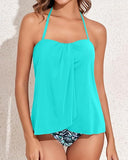 Convertible Halter Bandeau Tankini Flattering Two-Piece Swimsuit with Tummy Control