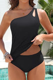 Elegant One-Shoulder Tankini Set Tummy Control Two-Piece Swimwear for Women