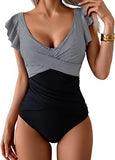 Women’s Ruffle Criss-Cross One-Piece Swimsuit with Tummy Control