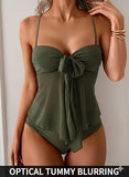 Women’s Tankini Set with Flowy Mesh Top & High-Waisted Bottoms