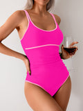 Women’s Color Block One Piece Swimsuit with Tummy Control and Double Straps