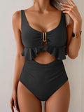 Women’s Ruffled V-Neck One-Piece Swimsuit with Tummy Control