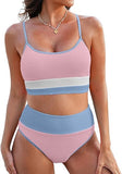 Women’s High-Waisted Color Block Bikini Set Ribbed Two-Piece Swimwear