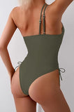 Women’s One Shoulder One Piece Swimsuit with Drawstring and Tummy Control