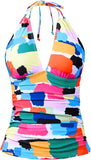 Women’s Halter Tankini Top with V Neck and Tummy Control