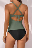 Women’s V-Neck Ruched Tankini Set with Wrap Tie-Back & Tummy Control