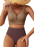 Women’s Textured High-Waisted Bikini Set with Whip Stitch Details