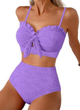 Women’s Seashell Textured Bikini Set with Knotted Front & Ruffle Trim