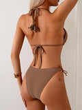Women’s Ribbed Halter Bikini Set with Triangle Top & Tie-Side Bottoms