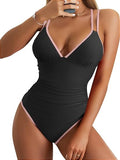 Women’s V-Neck One-Piece Swimsuit with Double Straps & Crisscross Back
