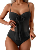 Women’s Tankini Set with Flowy Mesh Top & High-Waisted Bottoms