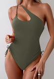 Women’s One Shoulder One Piece Swimsuit with Drawstring and Tummy Control