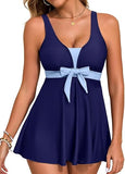 Women’s Printed Tankini Swim Dress with High Waisted Boyshorts and Pockets