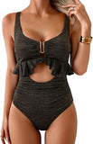 Women’s Ruffled V-Neck One-Piece Swimsuit with Tummy Control