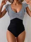 Women’s Ruffle Criss-Cross One-Piece Swimsuit with Tummy Control