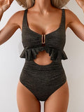 Women’s Ruffled V-Neck One-Piece Swimsuit with Tummy Control