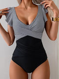 Women’s Ruffle Criss-Cross One-Piece Swimsuit with Tummy Control