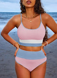 Women’s High-Waisted Color Block Bikini Set Ribbed Two-Piece Swimwear