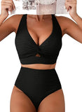 Women’s Textured Two-Piece Bikini Set with Twist-Front Top & High-Waisted Bottoms