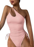 Women’s One Shoulder One Piece Swimsuit with Drawstring and Tummy Control