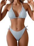 Women’s Ribbed Halter Bikini Set with Triangle Top & Tie-Side Bottoms