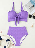 Women’s Seashell Textured Bikini Set with Knotted Front & Ruffle Trim