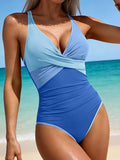 Women’s Ruched V-Neck One-Piece Swimsuit with Tummy Control