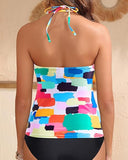 Women’s Halter Tankini Top with V Neck and Tummy Control