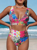 Women’s Leopard Print High-Waisted Bikini Set with V-Neck Top