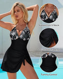 Women’s Tummy Control One Piece Swim Dress with Tie Knot