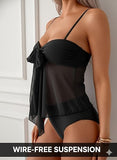 Women’s Tankini Set with Flowy Mesh Top & High-Waisted Bottoms