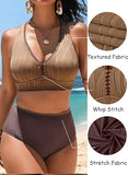 Women’s Textured High-Waisted Bikini Set with Whip Stitch Details