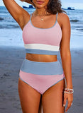 Women’s High-Waisted Color Block Bikini Set Ribbed Two-Piece Swimwear