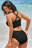 Women’s Textured Two-Piece Bikini Set with Twist-Front Top & High-Waisted Bottoms