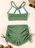 Women’s Floral Two-Piece Bikini Set with Criss-Cross Top & High-Rise Boyshorts
