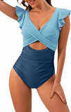 Women's Romantic Ruffle Sleeve V-Neck One-Piece Swimsuit