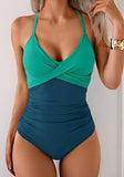 Women’s Cross-Front V-Neck One-Piece Swimsuit with Tummy Control