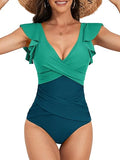 Women’s Ruffle Criss-Cross One-Piece Swimsuit with Tummy Control