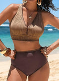 Women’s Textured High-Waisted Bikini Set with Whip Stitch Details