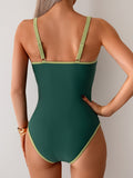 Women’s Color Block One Piece Swimsuit with Tummy Control and Double Straps