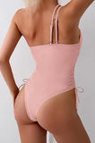 Women’s One Shoulder One Piece Swimsuit with Drawstring and Tummy Control