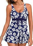 Women’s Printed Tankini Swim Dress with High Waisted Boyshorts and Pockets