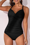 Women’s V-Neck Ruched Tankini Set with Wrap Tie-Back & Tummy Control
