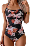 Women’s Vintage Halter One-Piece Swimsuit with Scallop Trim & Tummy Control