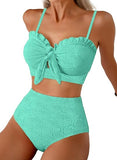 Women’s Seashell Textured Bikini Set with Knotted Front & Ruffle Trim