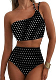 Women’s One-Shoulder High-Waist Bikini Set with Floral Print & Tummy Control