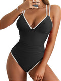 Women’s V-Neck One-Piece Swimsuit with Double Straps & Crisscross Back