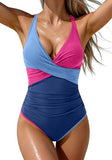 Women’s Ruched V-Neck One-Piece Swimsuit with Tummy Control