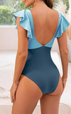 Women's Romantic Ruffle Sleeve V-Neck One-Piece Swimsuit